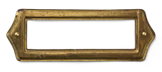 vintage brass frame for a label, perfect for drawers, crates, packaging or anything that needs organizing / labeling - isolated design element over a transparent background