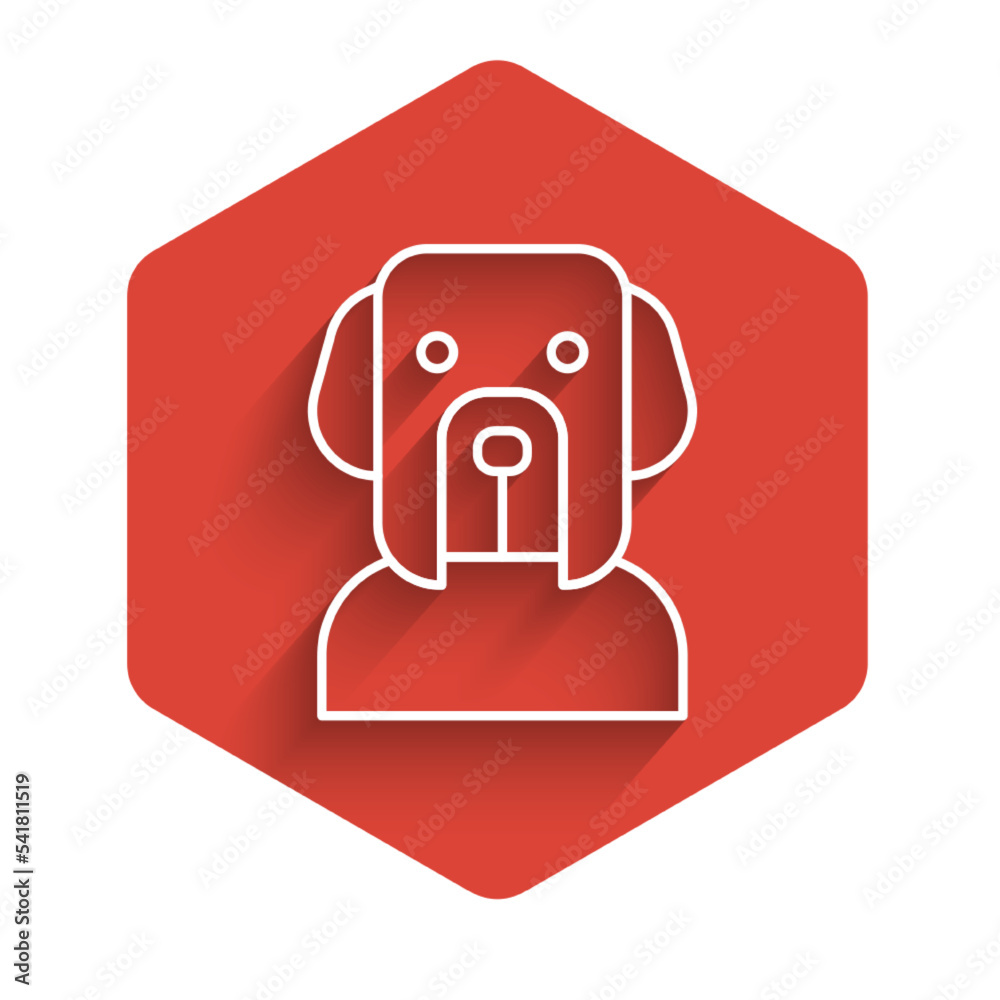 Wall mural white line dog icon isolated with long shadow. red hexagon button. vector