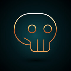Gold line Skull icon isolated on dark blue background. Vector
