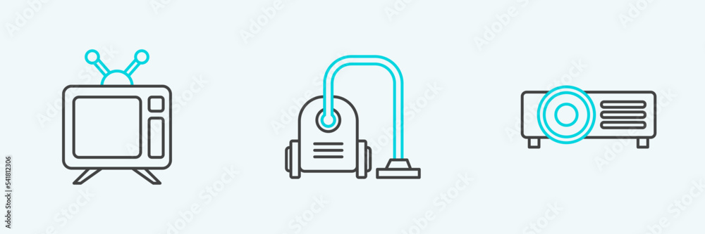 Poster Set line , Television and Vacuum cleaner icon. Vector