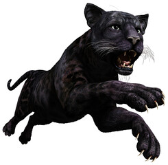 Black panther pouncing 3D illustration	 - obrazy, fototapety, plakaty