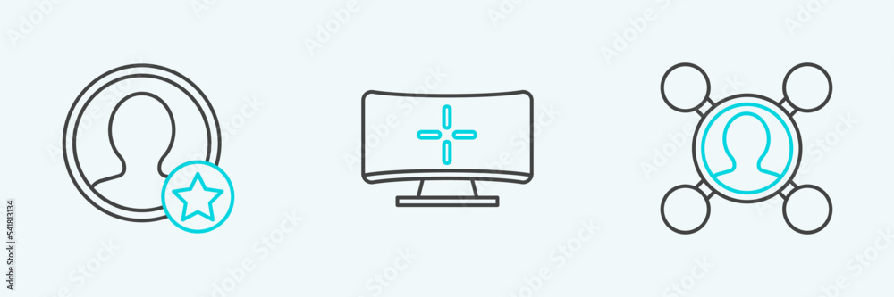 Wall mural set line share, premium create account screen and computer monitor icon. vector