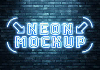 Neon Light Text Effect Mockup on Brick Wall