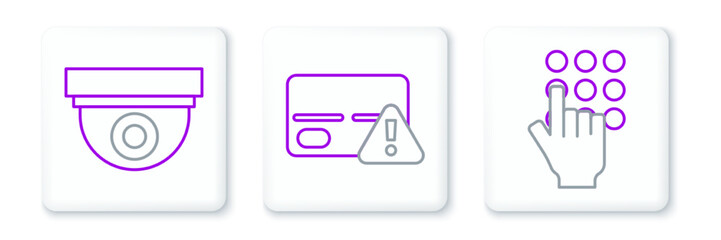 Set line Password protection, Security camera and Credit card icon. Vector