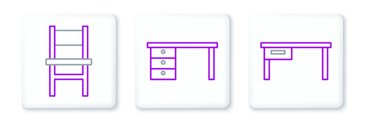 Set line Office desk, Chair and icon. Vector