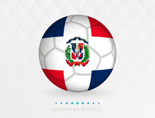 Football ball with Dominican Republic flag pattern, soccer ball with flag of Dominican Republic national team.