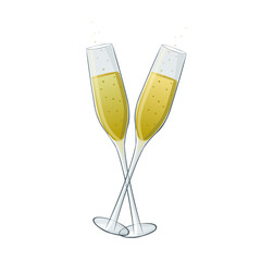 Two glasses of champagne isolated on a white background.