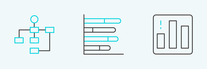 Obraz premium Set line Pie chart infographic, Hierarchy organogram and icon. Vector