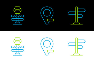 Set line Road traffic sign, barrier and Location icon. Vector