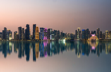 Fototapeta na wymiar Panorama shot of Doha city after sunset, Doha, Qatar