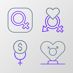 Set line Gender, Feminism finance, and Female gender icon. Vector