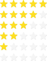 Five stars rating icons set isolated. Customer review or product rating symbols.