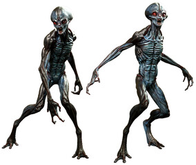 Fototapeta na wymiar Grey aliens horror 3D illustration