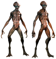 Aliens in standing poses 3D illustration