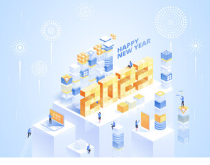 2023 Happy New Year. New innovative ideas. Digital technologies. Isometric technology for new year holiday posters and banners. Vector illustration with trendy geometric elements