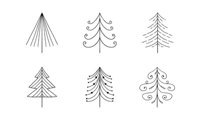 Set of hand-drawn Christmas trees. Christmas doodle decor. Winter elements in scandinavian style.
