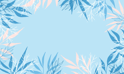 Winter background for text with branches and leaves. Empty space for text. Banner for text with natural ornament. Festive decor.