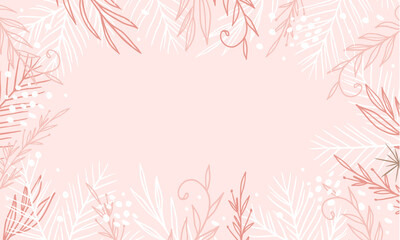 Fototapeta na wymiar Winter background for text with branches and leaves. Empty space for text. Banner for text with natural ornament. Festive decor.