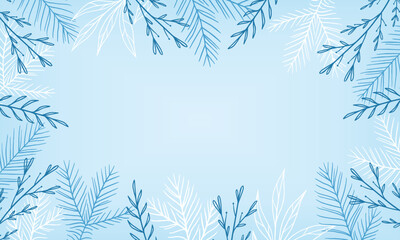 Fototapeta na wymiar Winter background for text with branches and leaves. Empty space for text. Banner for text with natural ornament. Festive decor.
