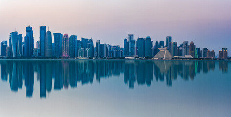 Panorama shot of Doha city during sunset, Doha, Qatar