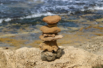Fototapeta na wymiar Stones in a city park by the sea in northern Israel