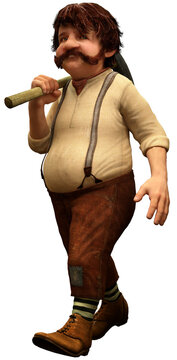 Halfling villager with pick 3D illustration	