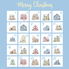 Christmas advent calendar with elements in naive vector image
