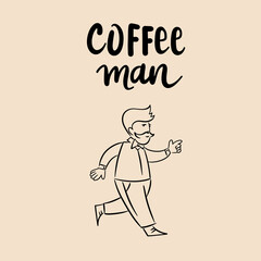 Coffee man vector logo illustration cartoon style. Simple doodle line art  image.