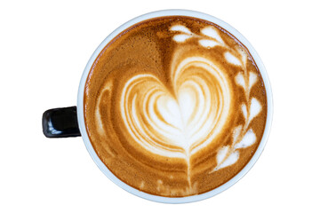 Hot art coffee cappuccino in a cup on wooden table background  with copy space