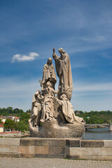 Statue of St. Cyril and St. Methodius on Charles bridge, Prague. Czech Republic.
