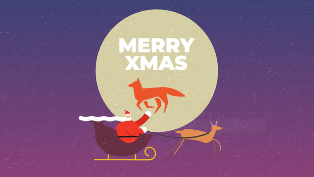 Santa in Sled Reindeer Logo Text Title