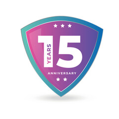 15th fifteenth anniversary Celebrating icon logo label Vector event gold color shield
