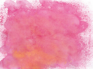 Watercolor background with pink splashes, spray, dots. Hand drawn illustration for decor, design. Template for booklets, cards, packaging, web. Abstract, dirty, grunge style. Paper texture.