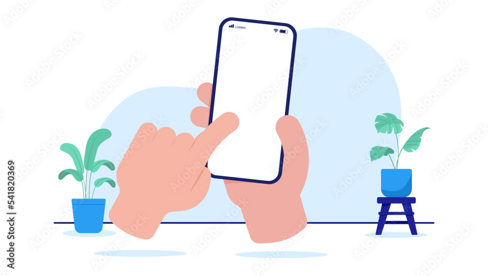 Leinwandbilder using phone - vector illustration of hand holding mobile phone and finger on touchscreen. template m