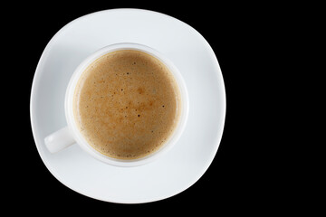 Cappuccino in white cup isolate. top view
