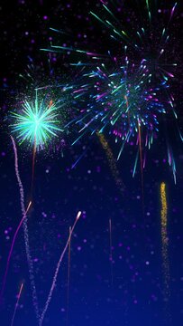 Vertical looping fireworks in the night sky