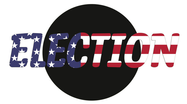 Election word collage with American flag embedded and black circle. Political USA election campaign	