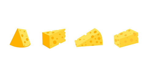 A set of cheese slices.Cheese of various shapes. Dairy products. Flat illustration