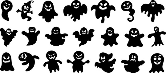 Halloween ghost silhouette set