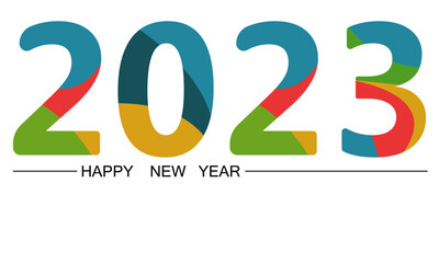 Happy New Year 2023 text design. New year idea concept. Brochure design template, card, banner.