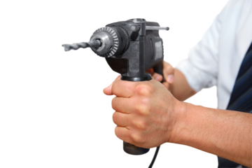 Gesture series: craftsman holds drill.