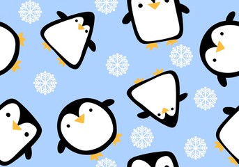 Cartoon winter Christmas seamless penguin pattern for wrapping paper and kids clothes print and fabrics