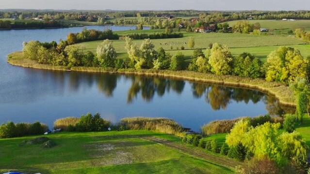 Top view of Warming lake during autumn time, norther Poland