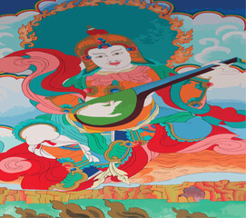 Obraz na płótnie Canvas Buddhist paintings in Nepalese temples, Tibetan culture 