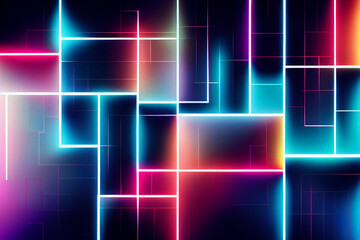 Block chain concept of many blue squares on a dark blue background. 