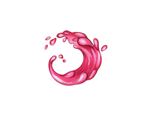 Watercolor illustration of a splash of red. Additional element for decorating the design. Water, juice or sauce