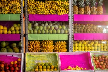 Colorful fruit stand in local Mexican greengrocer