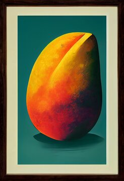 Ai generated illustration of a bright mango in a frame on a blue background