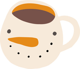 Winter, Christmas cup of hot drink. Mug with cocoa, coffee or tea, png illustration in flat cartoon style. Isolated on transparent background