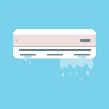 Vector Drawing Of A Broken Wall Air Conditioner From Which Water Is Coming Out